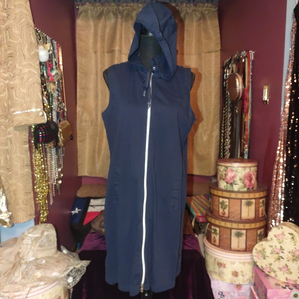 Nautica Beach Navy Blue Sleeveless Hoodie Dress XL NWOT